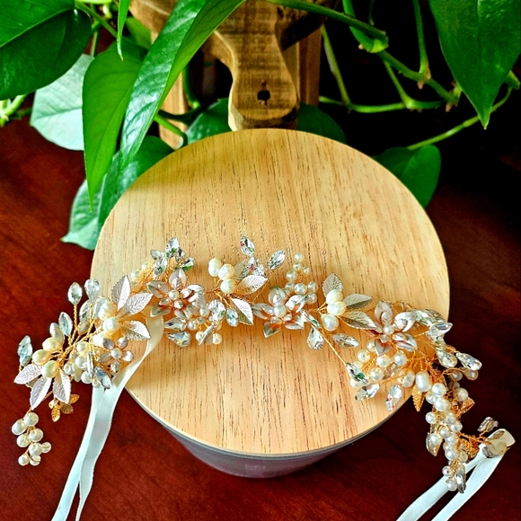 SWEETV Handmade Rhinestone Wedding Headband Flower-Leaf Bridal Headpiece - Picture 2 of 3